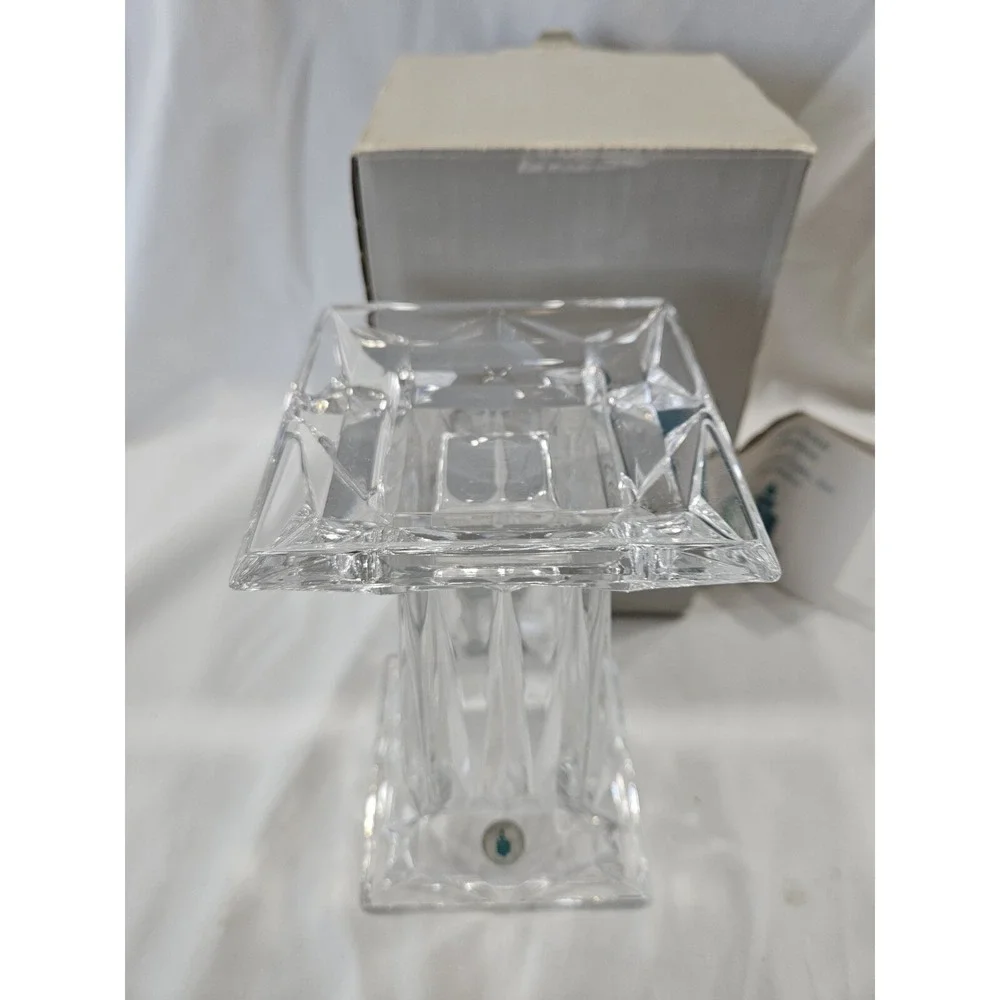 PartyLite P7374 Quad Prism‎ Pedestal Fine Lead Crystal Pillar Candle Holder New
